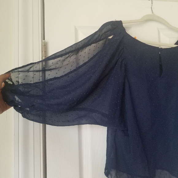 Women's Small Blue Blouse Sheer Navy Open Arms - Picture 8 of 10